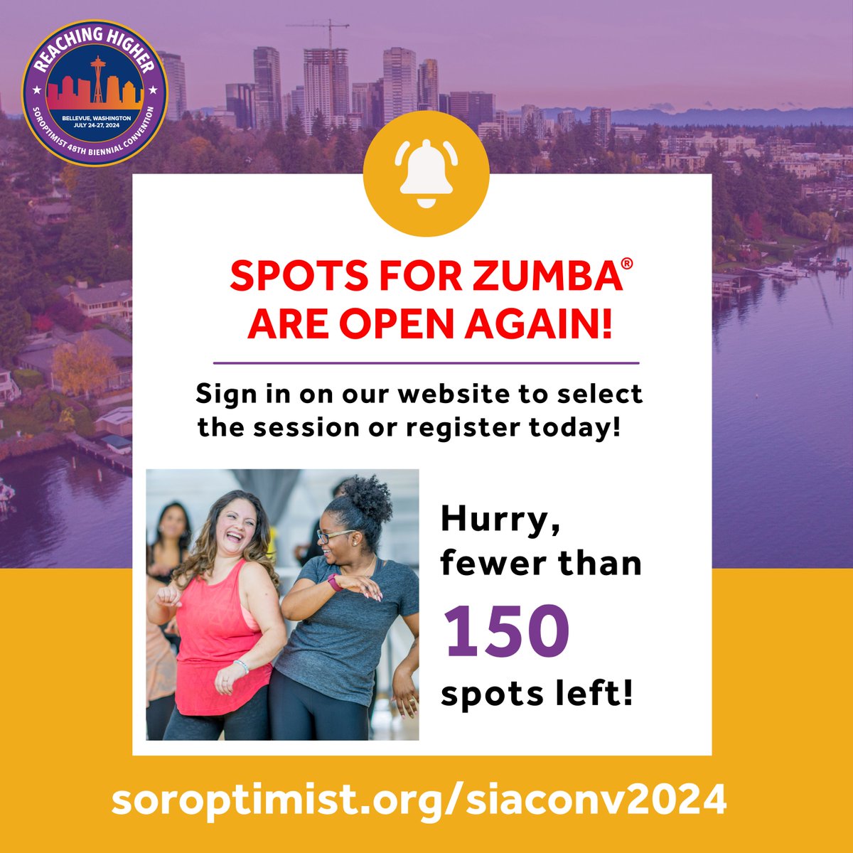🚨 SPOTS FOR ZUMBA ARE OPEN AGAIN! Sign in on our website to select the session or register today, fewer than 150 spots are left! soroptimist.org/siaconv2024