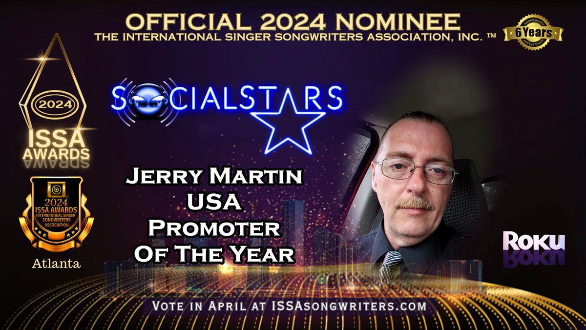 Voting for the @ISSAsongwriters Awards begins tomorrow! Please cast a vote daily for me as USA Promoter of the Year! One vote daily per person or device! Go to ISSAsongwriters.com to vote! Thank you for your support! #SocialStars #ISSAawards