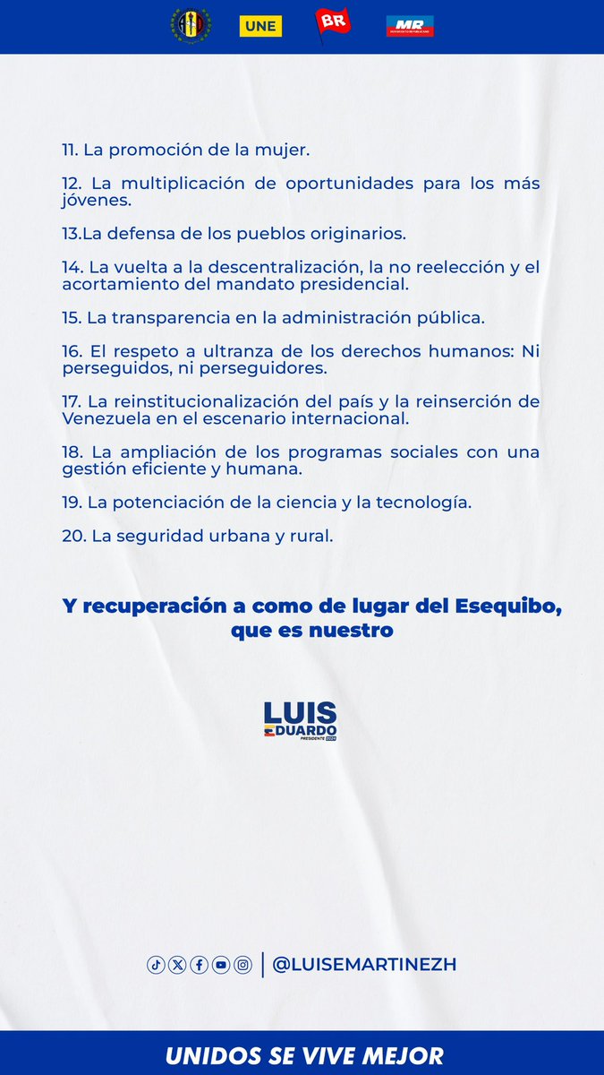 ADVenezuelaa's tweet photo. Estás son las 20 líneas maestras para hacer de Venezuela el mejor país del mundo 

@Luisemartinezh 
PRESIDENTE 🇻🇪

#VolveremosAVivirMejor 🏳️ https://t.co/dqoDxZTnYR