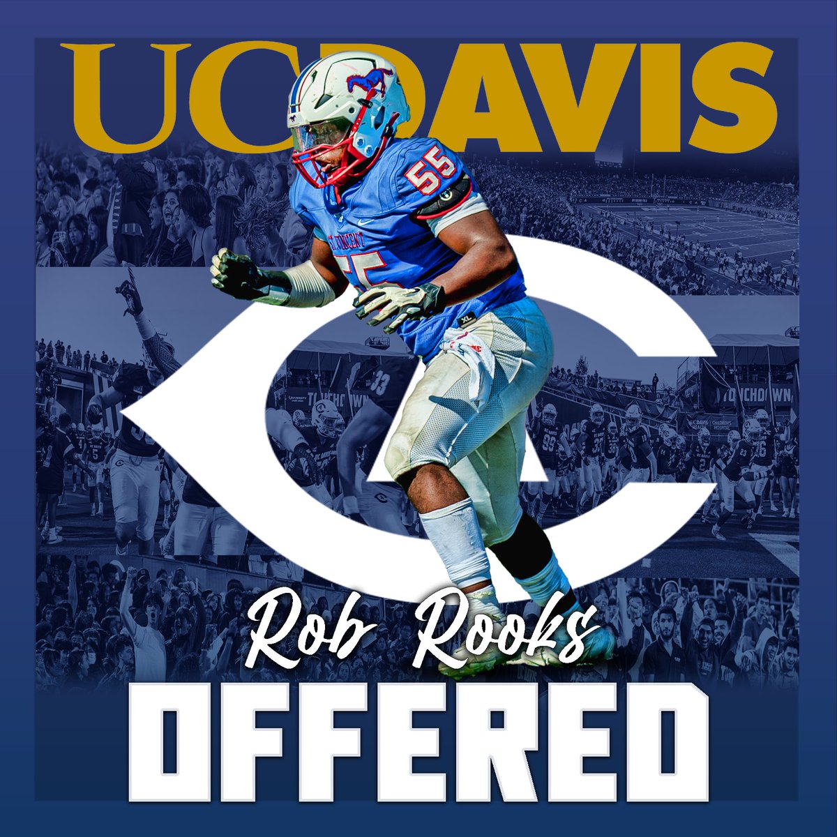 Congratulations to @RobRooks55 for receiving an offer from UC Davis! @UCDfootball | @CoachJerryBrady @Coach_CoombsUCD @VintagePlough @CoachiJACK