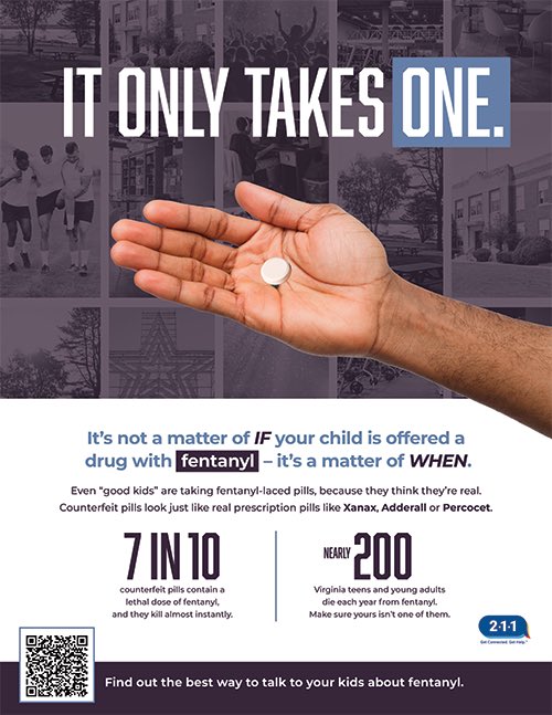 VAForensicSci's tweet image. DFS analyzed over 2,800 items of evidence in 2023 that contained fentanyl or a fentanyl derivative found in tablets. Please see the website created by First Lady Suzanne Youngkin for resources in Virginia! itonlytakesoneva.com