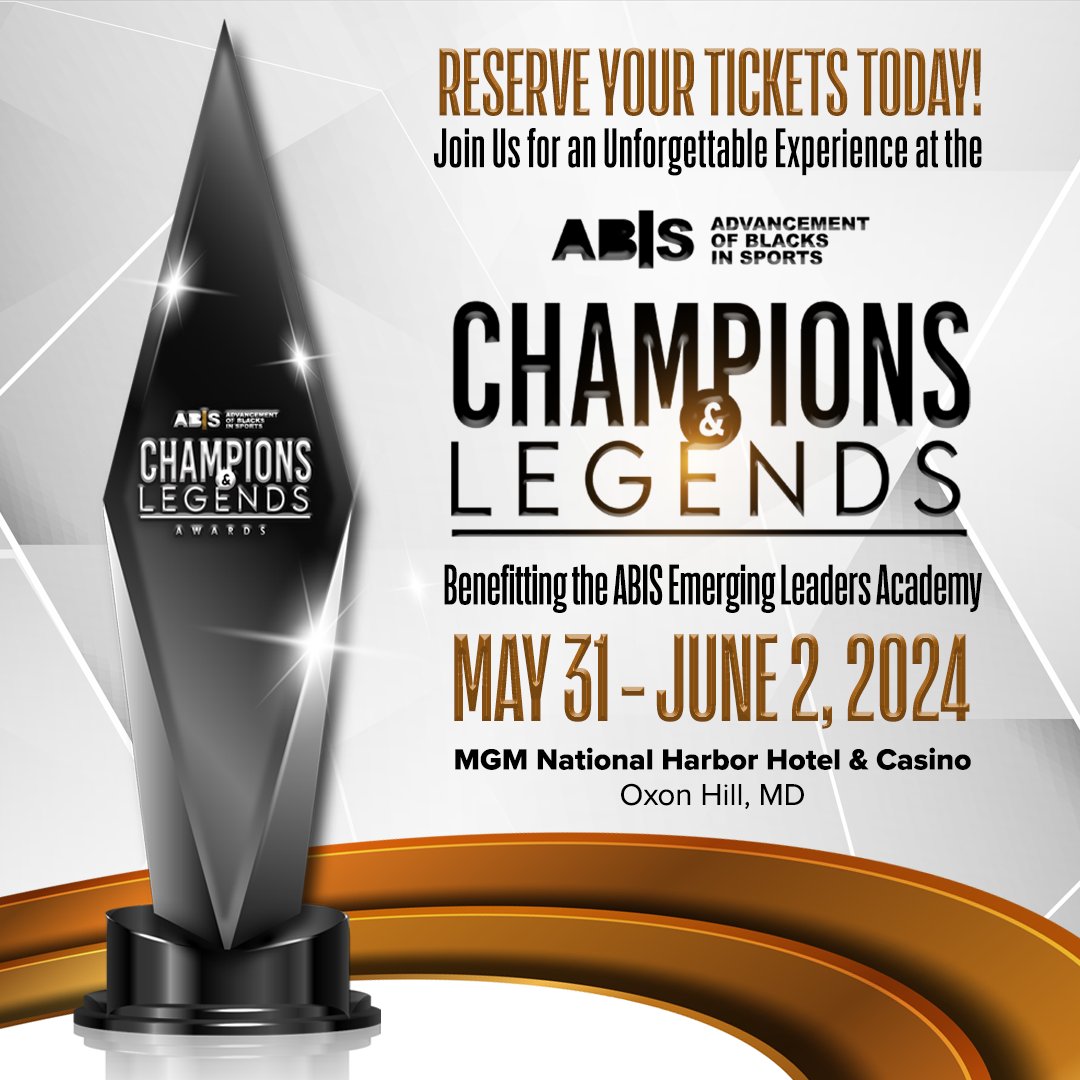 Join us May 31st to June 2nd at MGM National Harbor for an electrifying weekend at the ABIS C&L fundraising event! We're honoring icons Ray Lewis, Dr. D'Wayne Edwards, Ben Crump, Beverly Kearney, Paxton Baker, Wendell Scott, Lonnie Ali, & the Cheyney State Lady Wolves Bball Team.