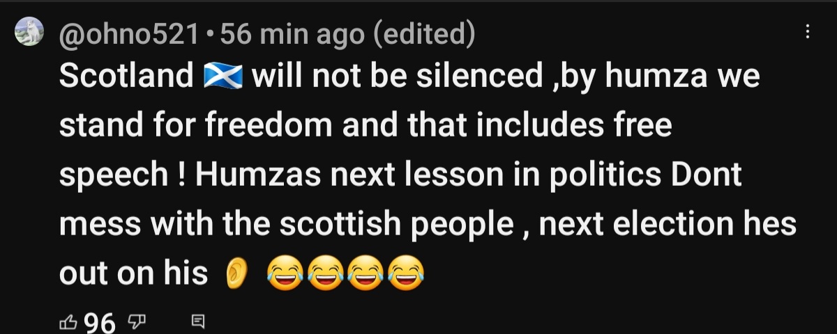 A you tube comment on @HumzaYousaf 
Snp's policing #HateCrimeActScotland #HateCrimeAct #HateCrimeBill 
#scotland