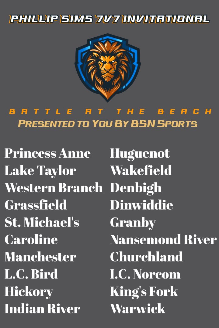 20.. let me say that again.. 20 high school programs from all over the state of Virginia will #BattleAtTheBeach on May 11th!! This is the premier 7v7 in the state of Virginia!!!