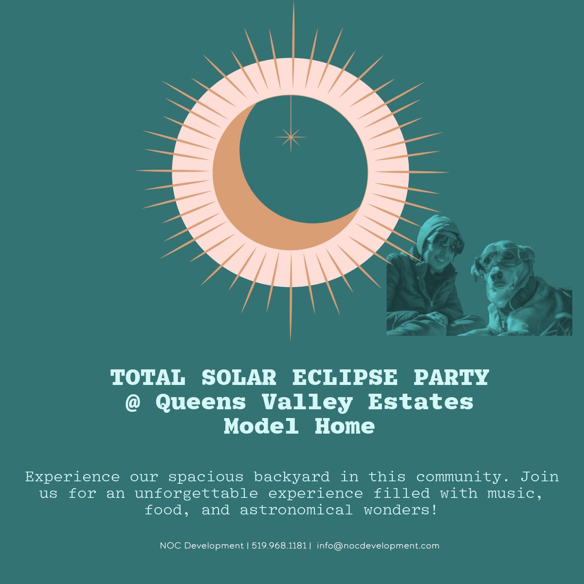 NOCDevelopment's tweet image. Join us on April 8 to witness the spectacle at our TOTAL SOLAR ECLIPSE PARTY! Our beautiful Queens Valley Estates community is about to be plunged into darkness as the moon completely blocks out the sun! 😎Fear not, let's celebrate this once-in-a-lifetime moment! DM for details