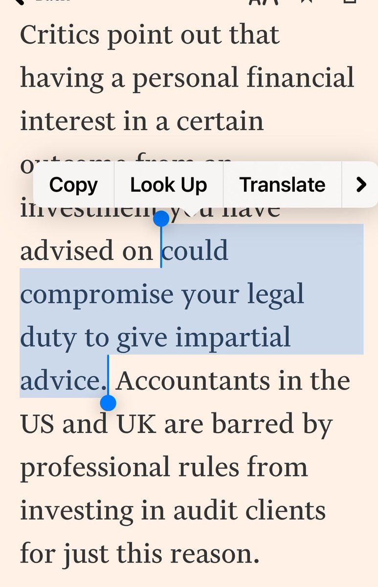 Interesting take from @FT on conflicts of interest and suggesting they can slant legal advice. While is almost certainly true, don't we think of lawyers (particularly those practicing in civil space) as paid advocates? And not 'impartial advisers'? ftedit.ft.com/Ju3k/e2p8eyga