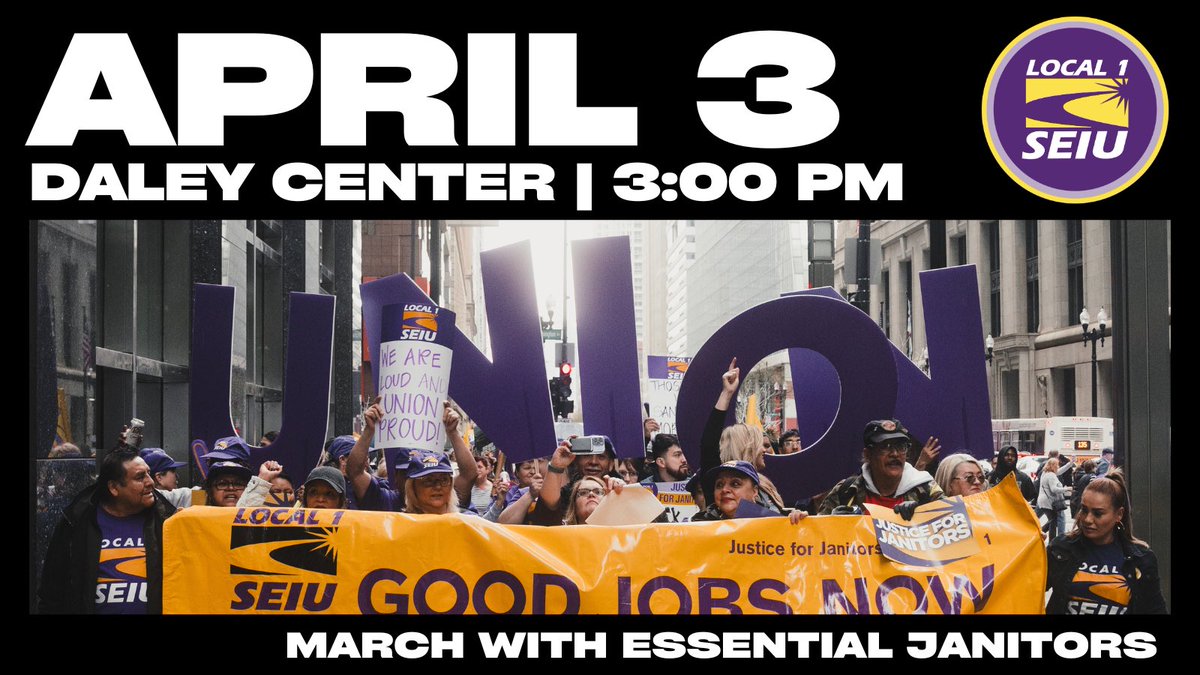 We know where we’ll be on April 3 😎 Standing shoulder-to-shoulder with 1,000+ of our closest friends demanding a fair contract for @SEIULocal1 janitors in Daley Plaza!!! ✊