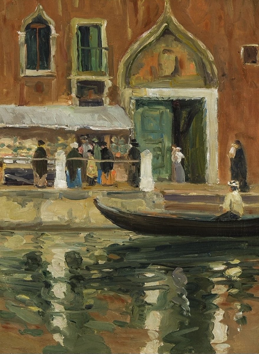 'Venetian Market.' (c1910) Jane Peterson's work combines a variety of techniques from various  movements of her era, including Impressionism and Fauvism. She frequently returned to Venice, capturing the effects of light shimmering on the canals with vivid colours.