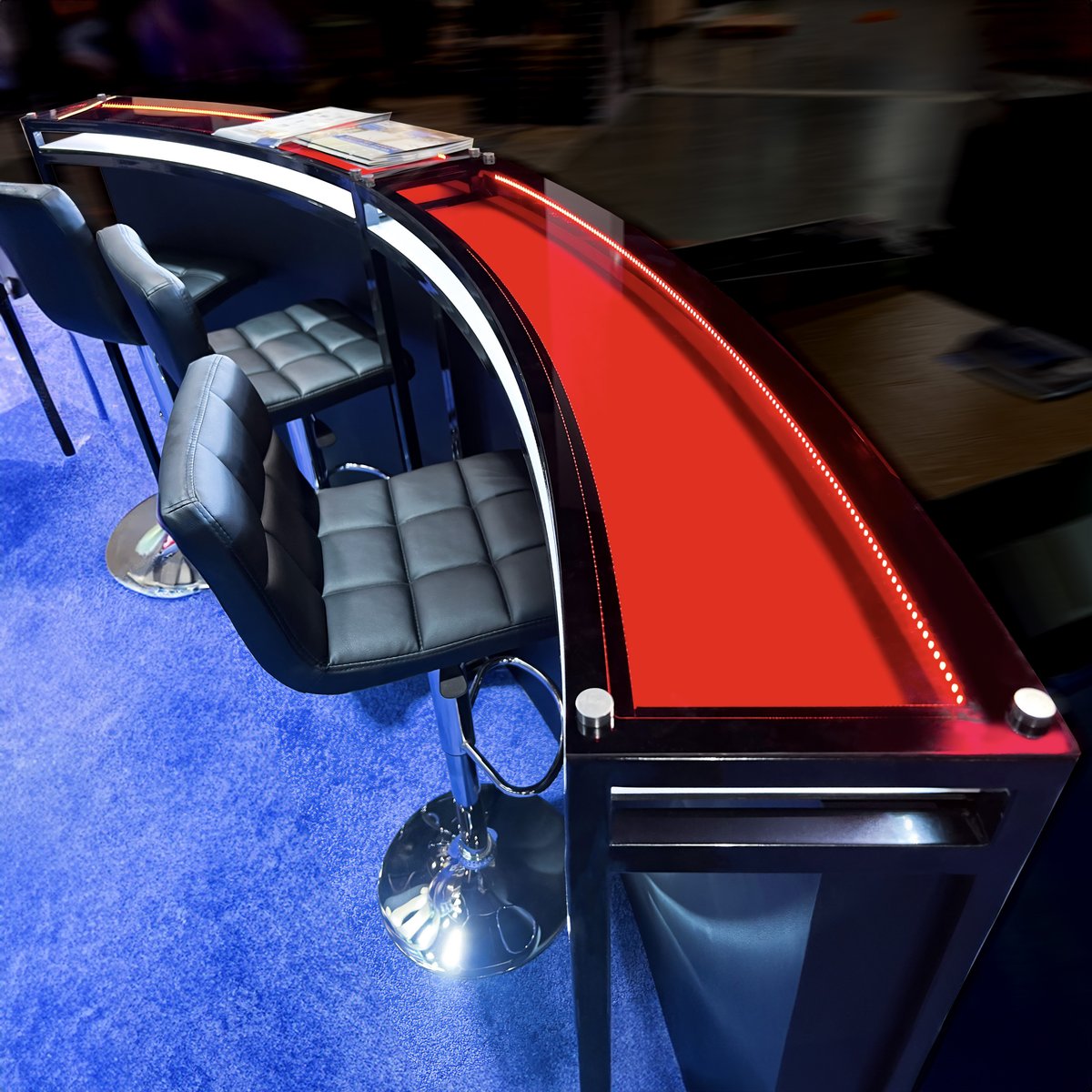 IMIExhibits's tweet photo. This is our one-of-a-kind booth for @AtosaUSA Bar &amp; Restaurant Show!🔥

This booth features an illuminating front counter lightbox and LED acrylic bar tables. Along with an eye-catching blue tower representing Atosa!

Thank you Atosa for trusting us to help represent your team! https://t.co/j4FQBX4GTK