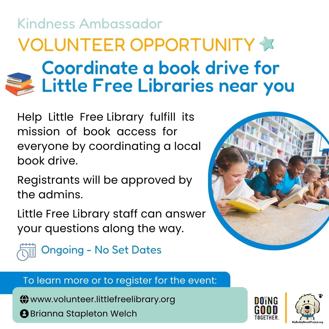 Today on #WorldBookDay we invite you all  to be part of the Little Free Library's mission! 📚 

Learn more at 👇
volunteer.littlefreelibrary.org/event/430667

@LtlFreeLibrary
@DoingGoodTgthr

#BookLovers #Learning #Readers #BooksForEveryone #ChooseKindness #KindnessAmbassadors #Volunteer