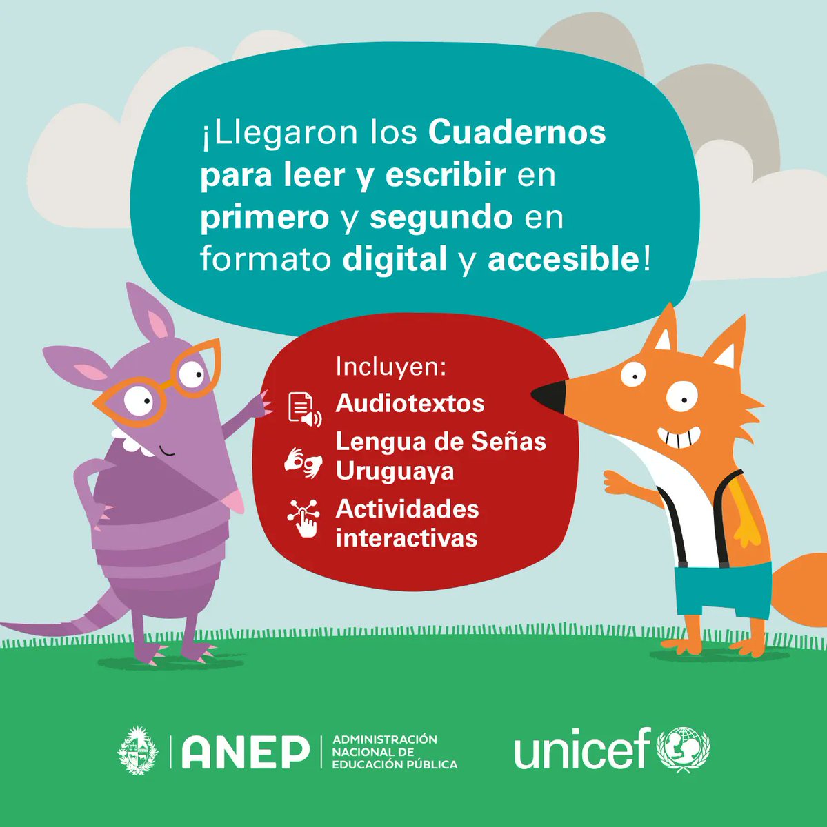 ¡Nuevas herramientas para la accesibilidad! Los Cuadernos para leer y escribir (CLE) en primero y segundo ahora están disponibles en versión digital accesible. Versión digital y accesible en libros.anep.edu.uy @ANEP_Uruguay @UNICEFuruguay