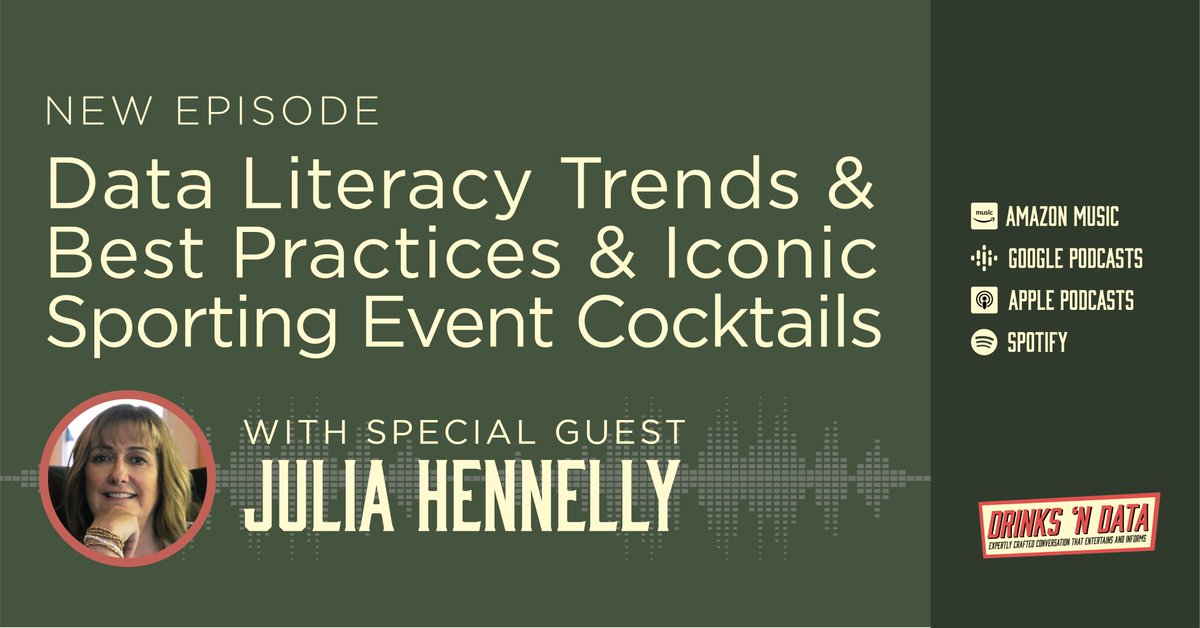 In this episode, we dive deep into Data Literacy trends &amp; best practices with special guest Julia Hennelly. Don't miss out as Shawn &amp; Kanon unveil a major announcement! Tune in now: drinksndata.com/episode-show-n…. #DataLiteracy #SportingEventCocktails #DrinksNData #Announcement