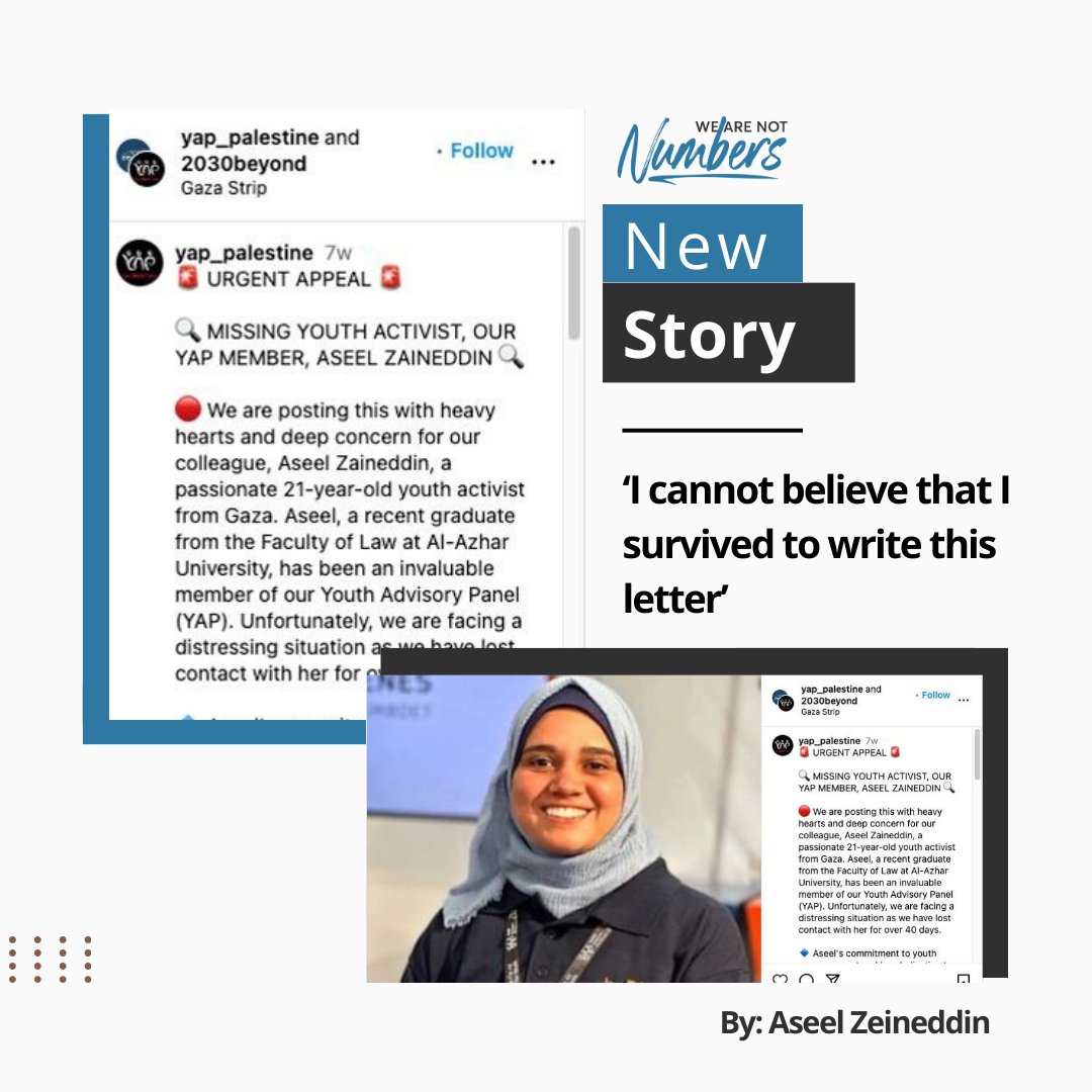 'I cannot believe that I survived to write this letter.” Discover the harrowing tale of Aseel's survival amid conflict. From isolation to resilience, her story sheds light on the enduring spirit amidst unimaginable challenges. Read now, link below: wearenotnumbers.org/i-cannot-belie……