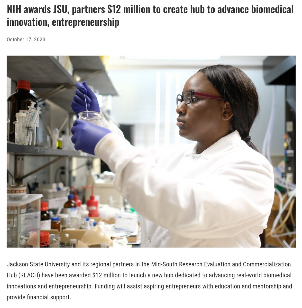 #JSUElevate: Jackson State University has been awarded a $12 million grant from the NIH.
