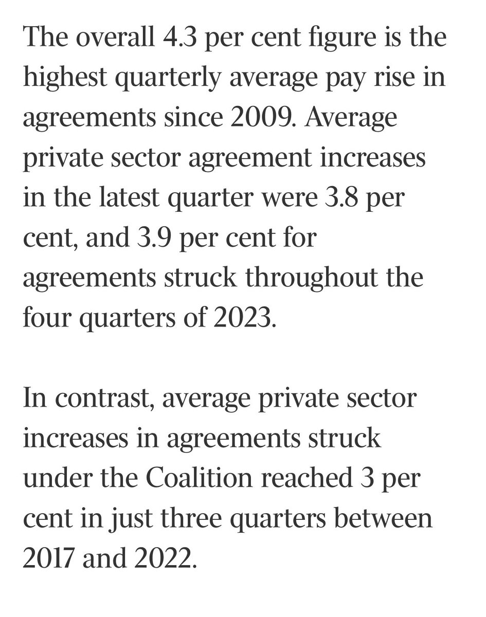 Average pay rises in new enterprise agreements have hit a 15-year high of 4.3 per cent, with average public sector wage increases reaching 5.2 per cent, the highest quarterly figure since 2004, official data reveals. @australian theaustralian.com.au/nation/average…