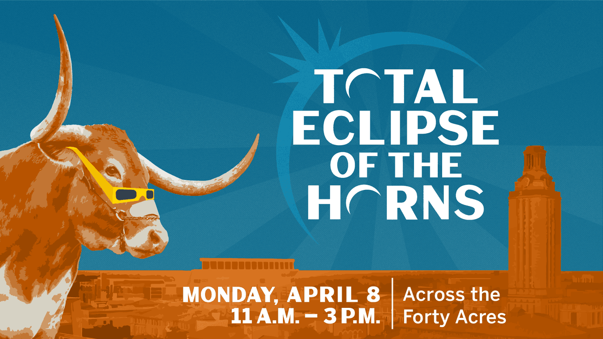 BEVO says LOOK UP … but safely! Eclipse glasses will be available at UT’s Total Eclipse of the Horns. See more details and check the map for your closest Sun Spot here: eclipse.utexas.edu/horns