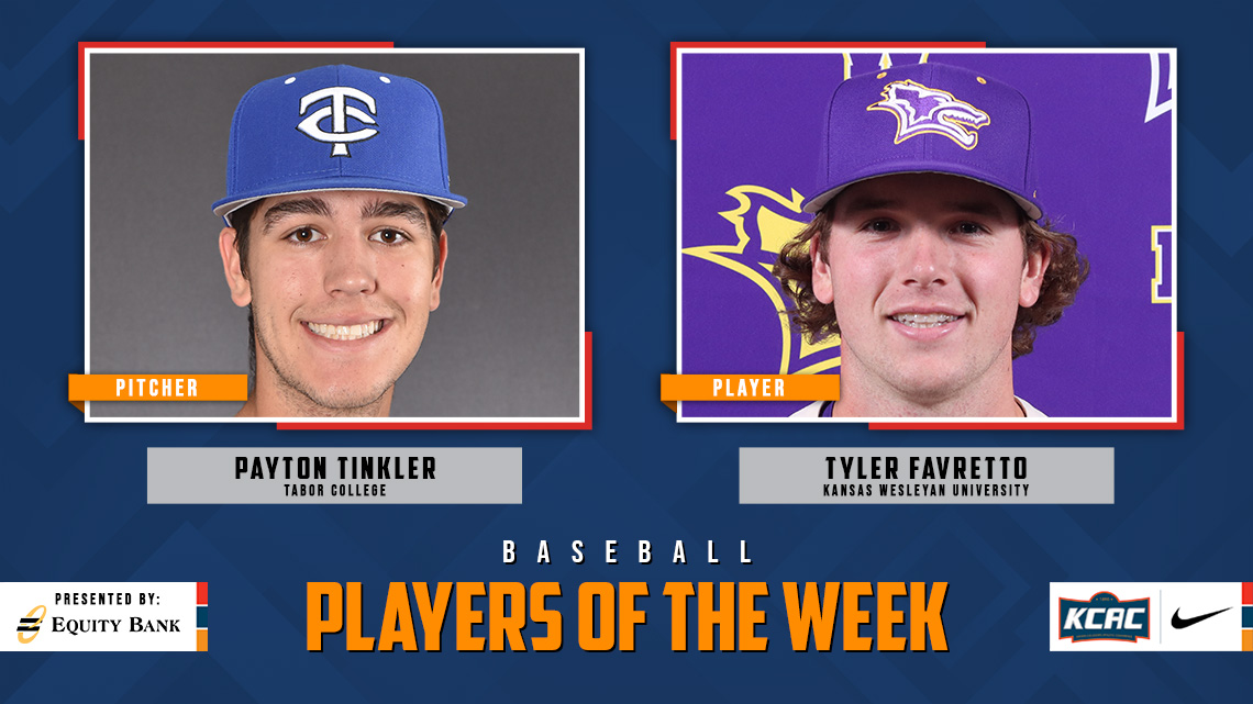 Kansas Collegiate Athletic Conference (@kcacsports) on Twitter photo Payton Tinkler of <a href="/GoTaborBluejays/">Tabor College Athletics</a> and Tyler Favretto of <a href="/kwucoyotes/">Kansas Wesleyan Coyotes</a> Earn KCAC Baseball Weekly Honors, presented by <a href="/EQUITYBANK/">Equity Bank</a>! #KCACbsb #LetsBuildEquity #LetsBuildLeaders
kcacsports.com/news/2024/4/1/…
<a href="/NAIA/">NAIA</a> <a href="/NAIABall/">NAIA Ball</a> Payton Tinkler of <a href="/GoTaborBluejays/">Tabor College Athletics</a> and Tyler Favretto of <a href="/kwucoyotes/">Kansas Wesleyan Coyotes</a> Earn KCAC Baseball Weekly Honors, presented by <a href="/EQUITYBANK/">Equity Bank</a>! #KCACbsb #LetsBuildEquity #LetsBuildLeaders
kcacsports.com/news/2024/4/1/…
<a href="/NAIA/">NAIA</a> <a href="/NAIABall/">NAIA Ball</a>