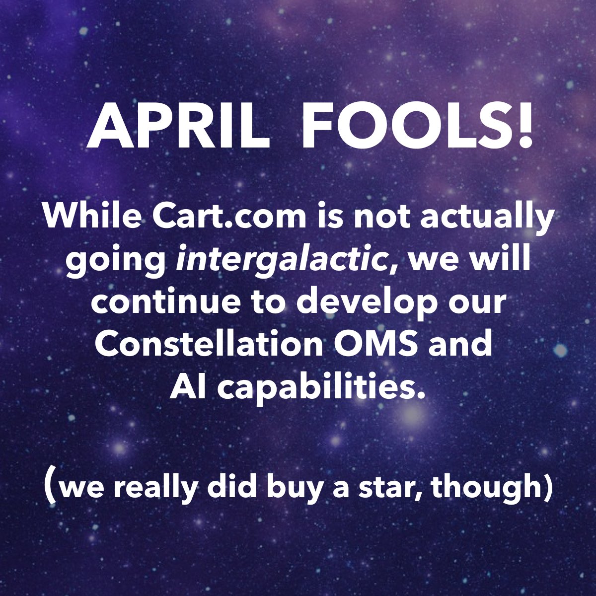 This is one small step for Cart.com, one giant leap for commerce and logistics. 🚀🚀 Read all about it ➡ cart.com/newsroom/april…