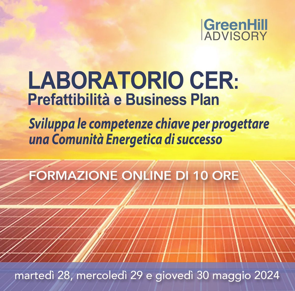 PREFATTIBILITA’ E BUSINESS PLAN DI UNA COMUNITÀ ENERGETICA: CORSO INTENSIVO DI 10 ORE

Docenti provenienti da 𝗘𝗡𝗘𝗔, 𝗦𝗼𝗿𝗴𝗲𝗻𝗶𝗮,𝗣𝗼𝗹𝗶𝘁𝗲𝗰𝗻𝗶𝗰𝗼 𝗱𝗶 𝗧𝗼𝗿𝗶𝗻𝗼, 𝗦𝗽𝗲𝗿𝗶 𝗲 𝗦𝗲𝗶𝗻𝗴𝗶𝗺
🔗➡️ landing.greenhilladvisory.com/laboratorio-co…
#CER #formazione