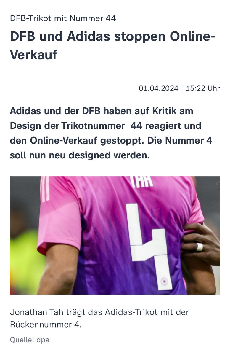 Ganz ehrlich: Welcher #Nazi würde sich ernsthaft dieses hässliche #Trikot kaufen? #DFB #adidas DFB und Adidas stoppen Online-Verkauf zdf.de/nachrichten/sp…