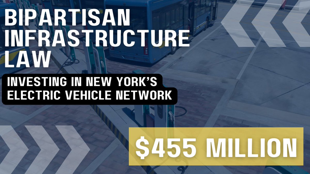 In NYS our future is electric⚡️ Under the #BipartisanInfrastructureLaw we are making historic investments in the EV charging network, electric school buses, & clean public transit. We're creating a more sustainable transit system for all New Yorkers.