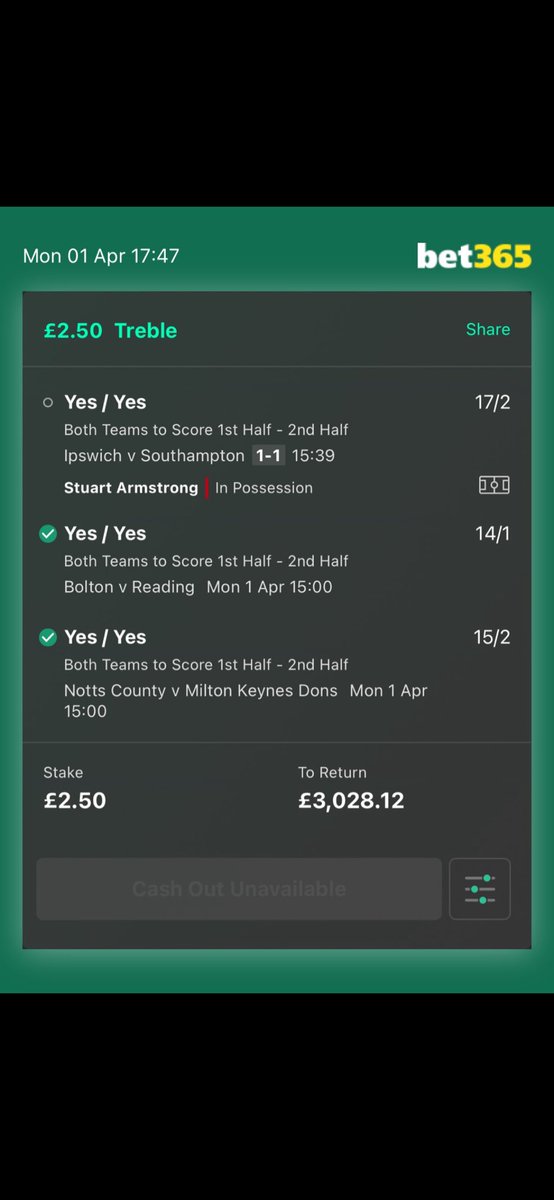 Can you offer me a cash out please @bet365 soon as it went 1-1 you remove it ????😂😂
