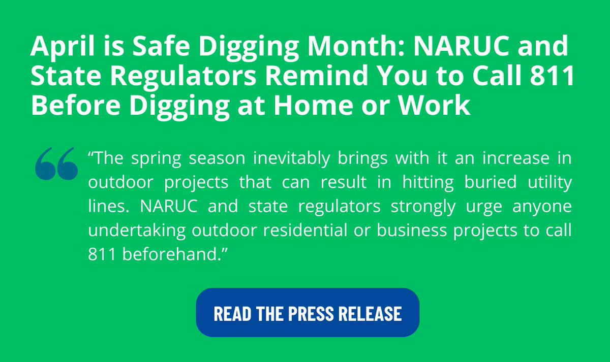 It's #SafeDiggingMonth! Here's a reminder to the public and professionals across the country to call 811 before starting outdoor projects. This is a crucial step in keeping communities safe from #utilityinfrastructure accidents & damage. Press release: bit.ly/4ayJcry