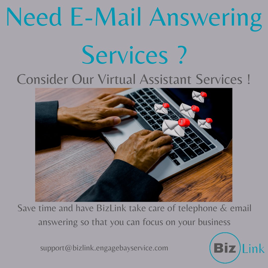 Logolink_'s tweet image. We Also Answer E-Mails On Behalf Of You !
Contact: support@bizlink.engagebayservice.com

#BusinessGrowth #BusinessStrategy #businesstips #email #EmailMarketing #emailmonitoring #virtualassistant