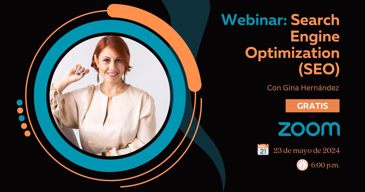 Regresa BloggerCon Connections este próximo 23 de mayo con el webinar "Search Engine Optimization (SEO)", con la profesora y creadora de contenido digital Gina Hernández

Registro gratis en bit.ly/3TQL6ON.

#BloggerCon #SEO #Webinar #searchengineoptimization