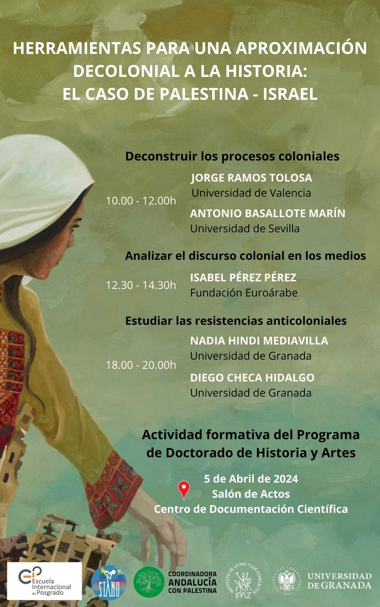 El viernes compartiremos en #Granada un espacio de formación para hablar de como construimos el conocimiento en torno a #Palestina.

Participaremos <a href="/JorgeRTolosa/">Jorge @jorgertolosa.bsky.social</a>, <a href="/antoniobasallo2/">Toni Basallote</a>, <a href="/itxaP/">Isabel Pérez ‘Um Luay’</a>, Nadia Hindi y yo mismo.

📆5 de Abril
⏰ 10h
🌍 Centro de Documentación Científica