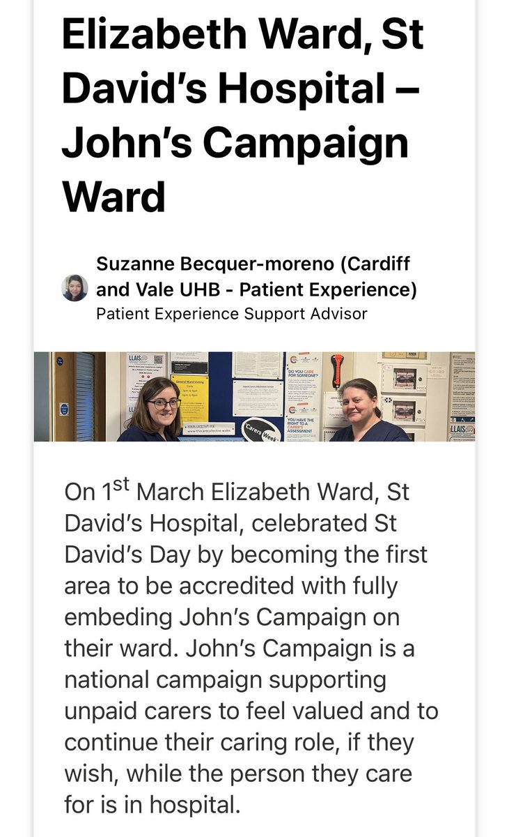 So incredibly proud of the Elizabeth Ward team for being the 1st area to fully embed @JohnCampaign on our ward. Go Team! @EshelSusan @CV_UHB