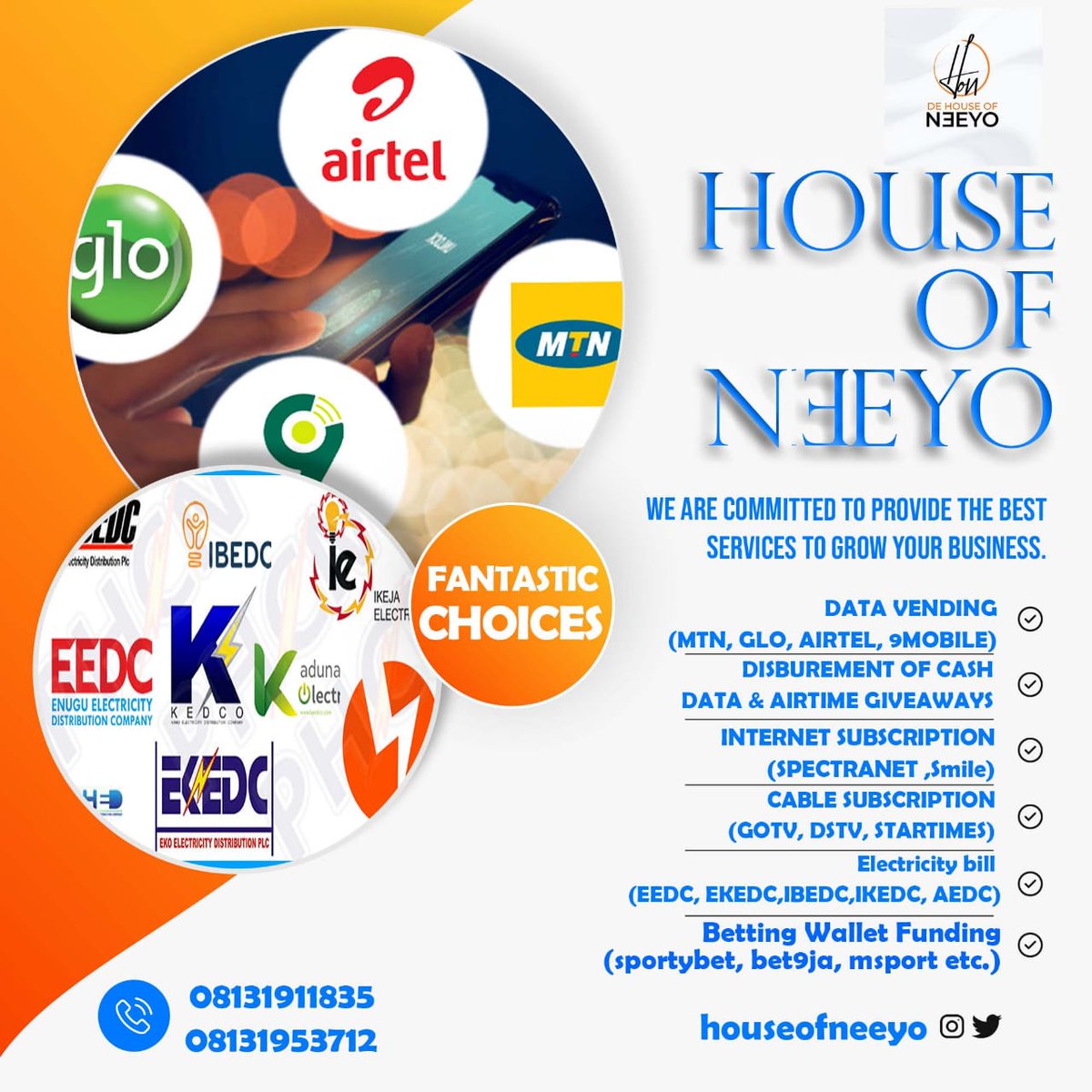 Her name is Oyindamola of @houseofneeyo She vends Data and help customers subscribe to their cable subscription and electricity payment. She also has a weekly, bi-weekly, monthly, and quarterly payment tab for your loved ones. Feel free to patronise her.
