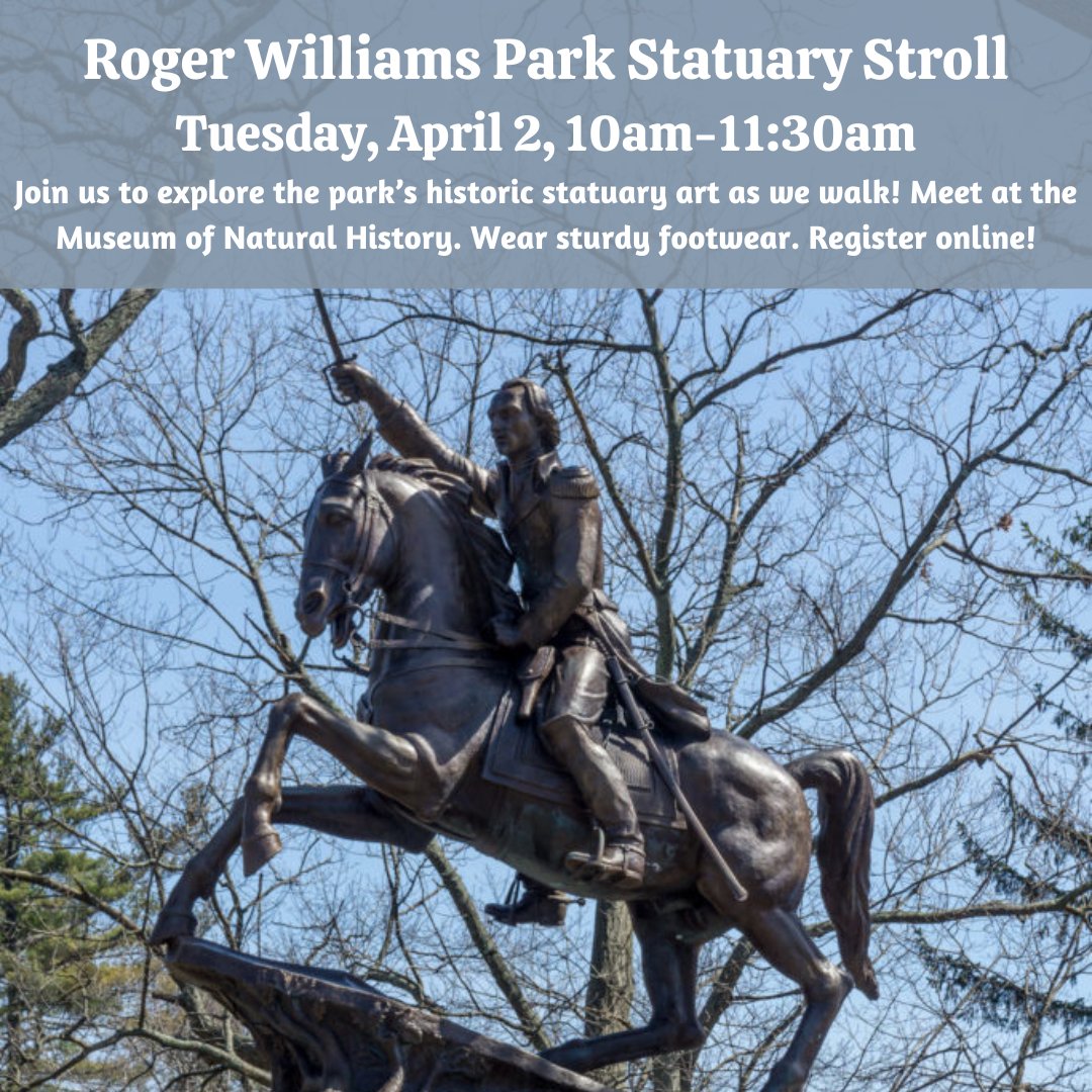 Join us on Tuesday, April 2, at 10am for our Lifelong Learners Statuary Stroll walking tour! Register online: providenceri.gov/museum/lifelon… #statuarystroll #spring #rogerwilliamspark #pvdparks #providence #rwpmuseum #providence #rwp