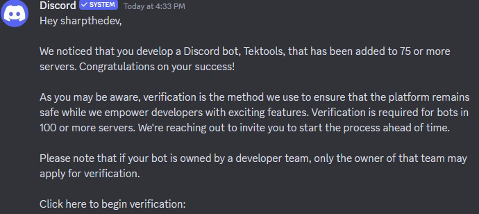 I'm pretty excited to share that,🎉🎉 @TektoolsApp Is in over 75 servers right now, supporting ~ 51k users! And we are now on the road to official verification with @discord! A small 🧵⬇️