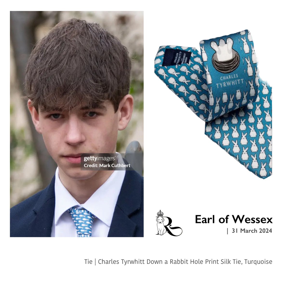 Alas, it doesn’t look as if the Earl of Wessex has been initiated into the family’s “Hermes Tie Club” just yet. Or at least not yesterday, as James’s tie is from Charles Tyrwhitt. For those interested, it is currently on sale at John Lewis. #TheDukeandDuchessofEdinburgh