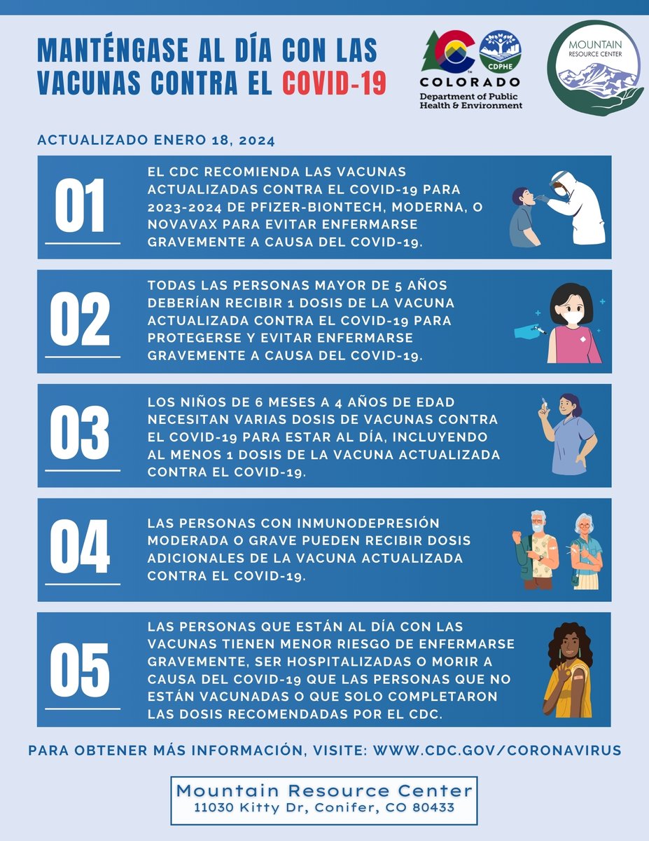 MtnResourceCtr's tweet photo. Stay in the Loop, Stay Safe! 

Whether it's updates on safety guidelines, vaccination progress, or new developments, keeping up-to-date with Covid-19 is key to safeguarding ourselves and our loved ones. 🛡️

#mountainresourcecenter #conifercolorado #stayinformed #COVID19Updates https://t.co/x5mCTiWwjL