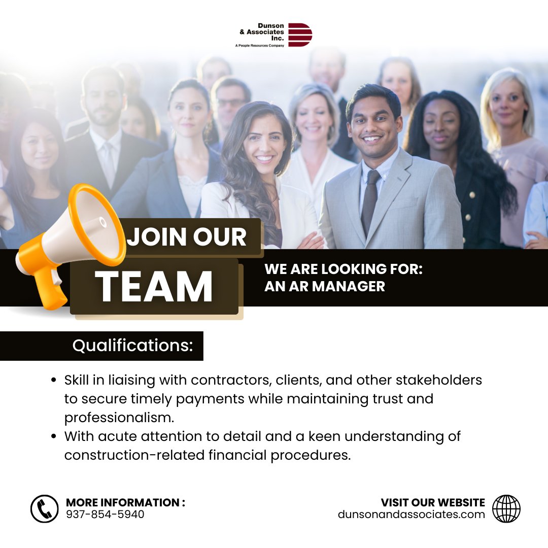 Dunson_Jobs's tweet image. As an AR Manager within the construction industry, your core responsibility will be to oversee the accounts receivable processes ensuring that lien releases are managed efficiently and effectively.

Learn more: bit.ly/3Voi2iW 

#ARManager #HiringARManager #Constructi ...