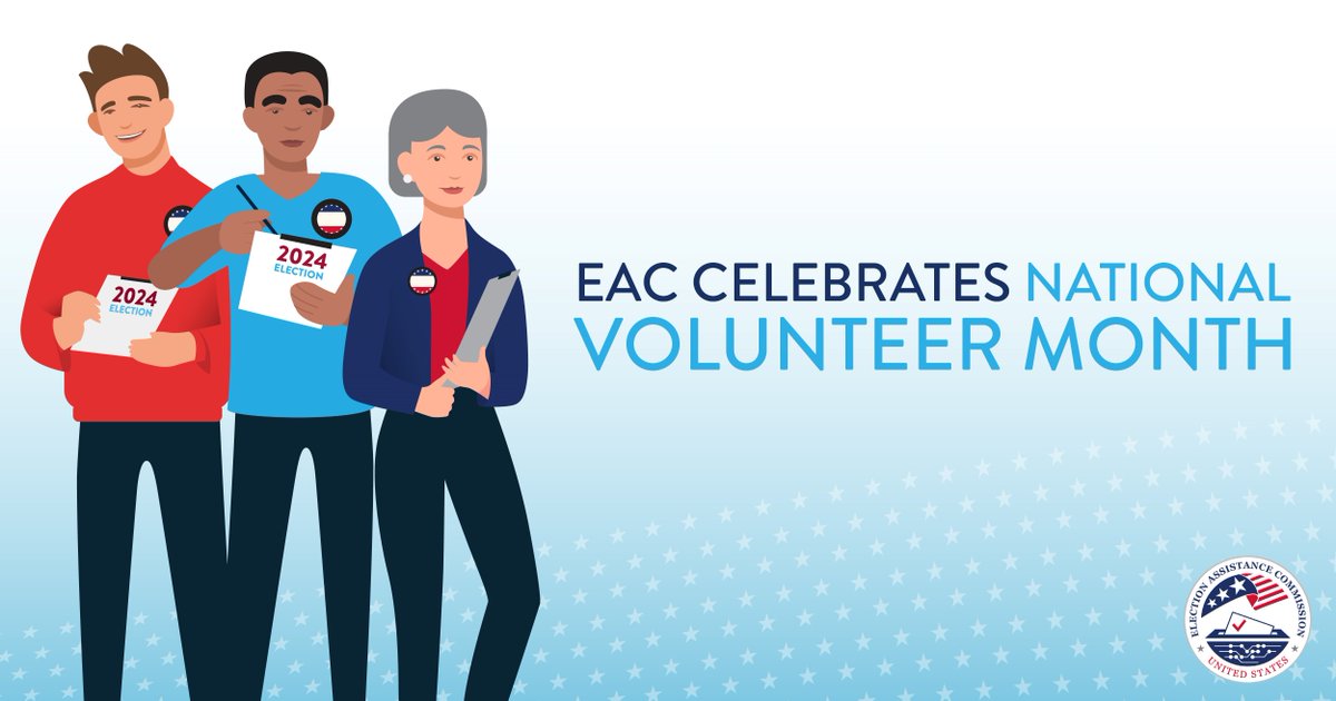 Election Asst. Comm. (@eacgov) on Twitter photo This April, <a href="/EACgov/">Election Asst. Comm.</a> is celebrating #NationalVolunteerMonth and the many hard-working volunteers who help elections run smoothly. Check out the EAC's resources on the importance of poll workers and learn how to sign up helpamericavote.gov This April, <a href="/EACgov/">Election Asst. Comm.</a> is celebrating #NationalVolunteerMonth and the many hard-working volunteers who help elections run smoothly. Check out the EAC's resources on the importance of poll workers and learn how to sign up helpamericavote.gov