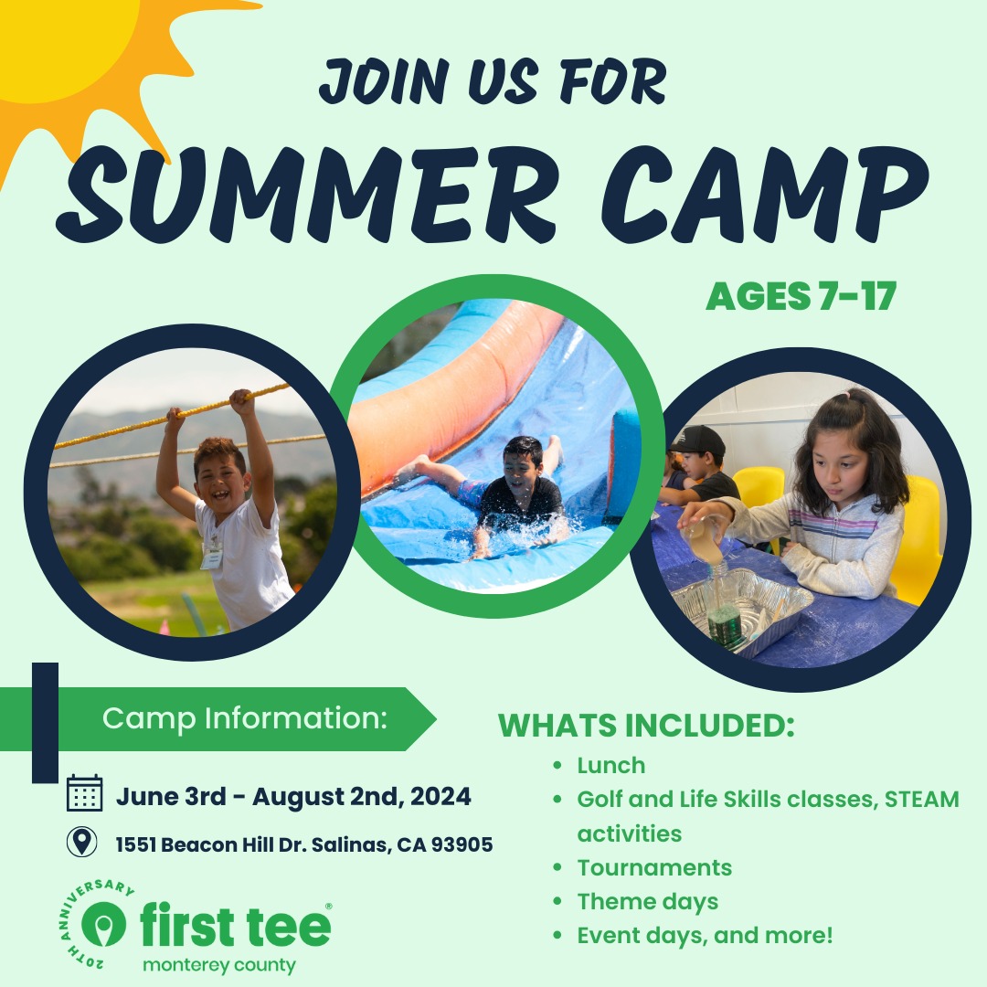 It's never too early to think about summer! register now for our summer camp. 

Link in our bio -> Summer Camp 2024

#FirstTeeMontereyCounty #FirstTee #BuildingGameChangers #Golf #SummerCamp #Summer #ThemeDays #FieldTrips #FunDays #AllSummerLong #RegisterNow