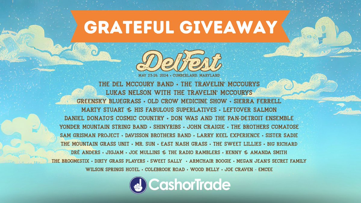 Can we get a #DelYeah?! We partnered with @DelFest to give fans the official Face Value Ticket Exchange and throw a #GratefulGiveaway. Enter to win a DelFest 2024 bundle for Two! 🎟️⛺🚙 cashortra.de/delfest-giveaw… Don't miss #DelFest on 5/23 - 5/26 in Cumberland, MD. #cashortrade