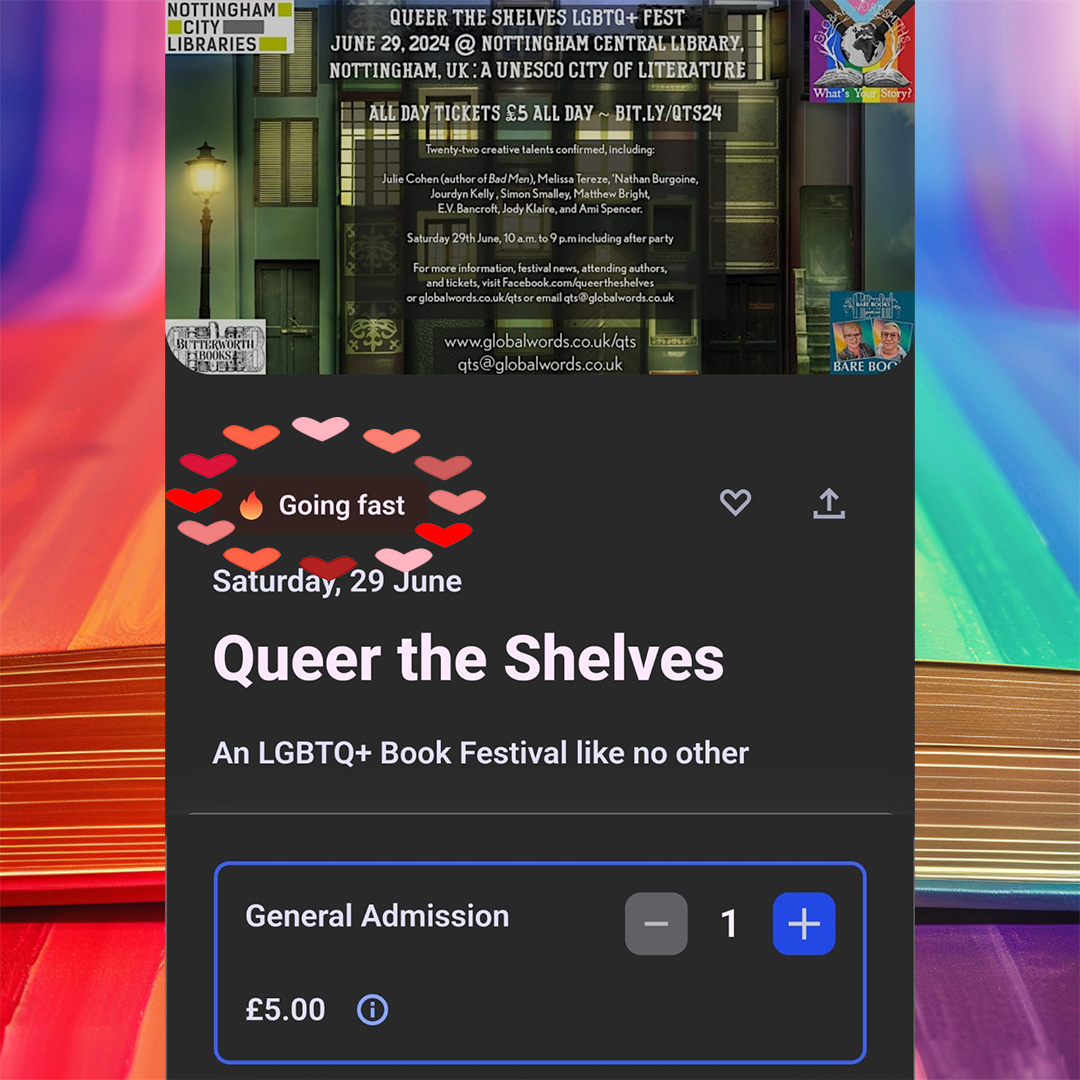 Wow! Almost 70% of the tickets for our Queer the Shelves event in Nottingham have flown off the shelves! 📚 Get your ticket now! #QTS #QueerTheShelves #ButterworthBooks bit.ly/3PEz2xK