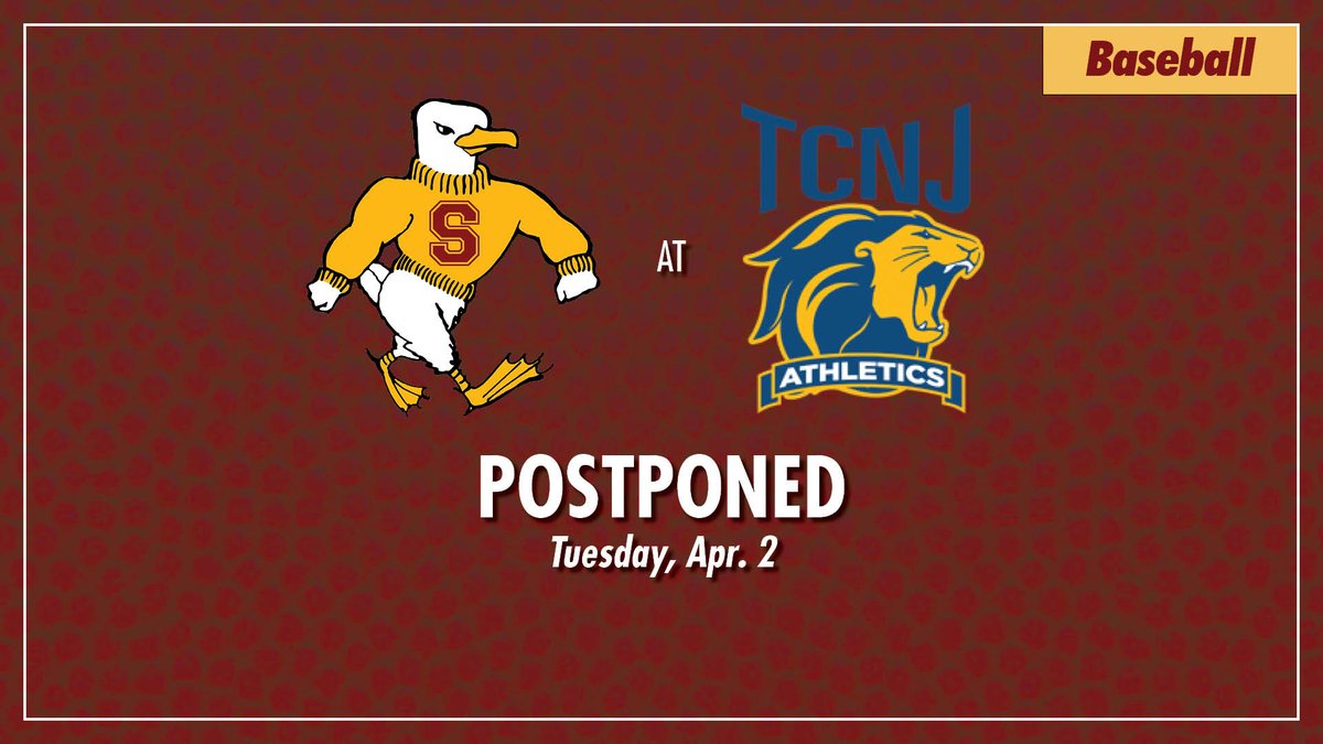 SCHEDULE UPDATE: Due to forecasted inclement weather, Tuesday's No. 5 @SalisburyBB game at TCNJ has been postponed. A makeup date is to be determined. #GoGulls | #d3baseball