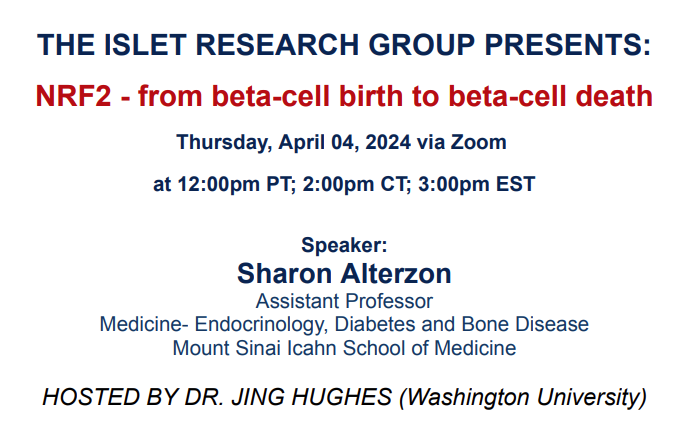 Come join us this Thursday 4/4 for @SAlterzon on the Nrf2 pathway in beta cells.