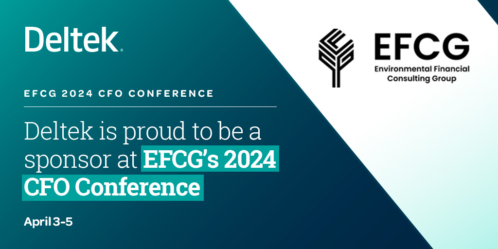 Deltek is a proud sponsor of the 2024 Environmental Financial Consulting Group (EFCG) Chief Financial Officer Conference. We look forward to connecting with #AEC industry CFOs this week in Chicago! efcg.com/cfo