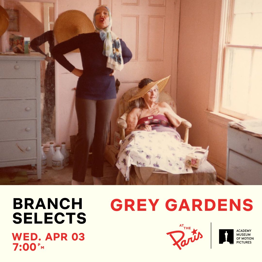 ParisTheaterNYC's tweet photo. Join us April 3 for GREY GARDENS, the inaugural film in our new series Academy Museum Branch Selects, with films hand-picked by each branch of @TheAcademy.

GREY GARDENS was chosen by the documentary branch. Co-presented by The @AcademyMuseum. 
🎟️ https://t.co/QPlu6oouG1 https://t.co/ih8RuFDvgn