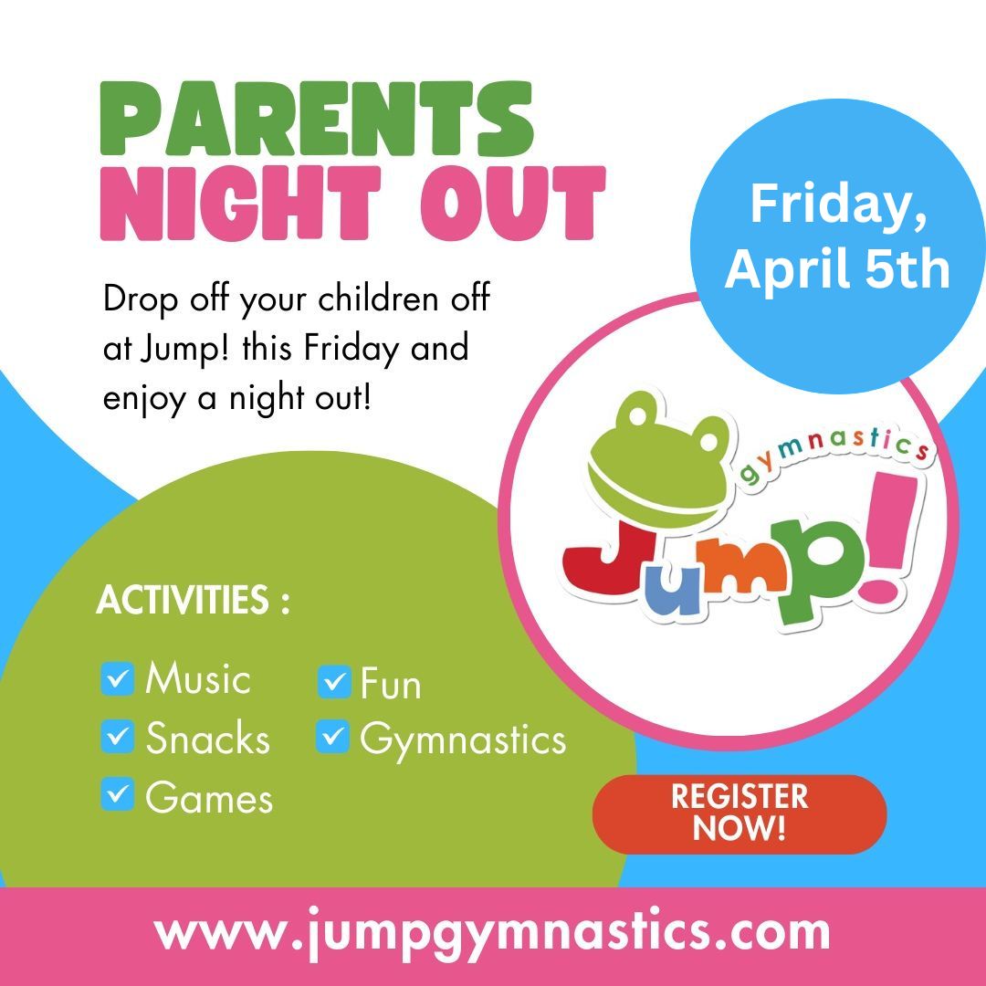 Are you ready for Parents Night Out?!

Members Only: Sign up through your Portal!

#GymnasticsLife #KidsGymnastics #FitKids #KidsGym #KidsClasses #getmoving #seriousfun #funforkids #gymnasticsforkids #Austin #AustinTX #AustinGymnastics #AustinKids #JumpGymnastics
