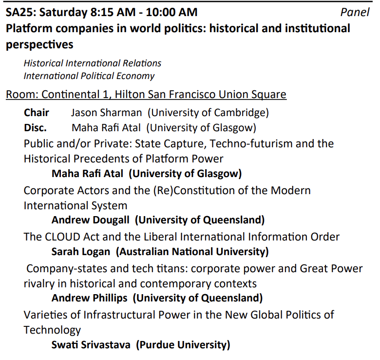 At #isa2024 and interested in technology? I'll be explaining how manufacturers digitally surveil workers in the name of sustainability on Thursday, and how Amazon is the love-child of the East India Company and Robert Owen on Saturday. Come say hi!