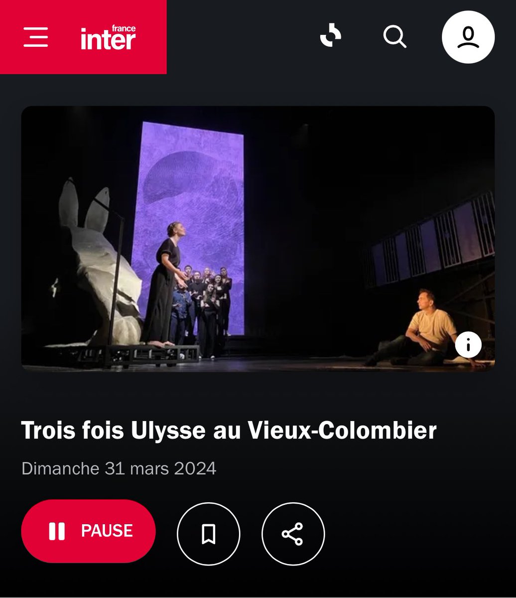 Écoutez un extrait de Trois fois Ulysse sur @franceinter ✨ avec le Choeur Unikanti

Retrouvez nous dès le 3 avril au Théâtre du Vieux Colombiers @ComedieFr 

#ulysse #comediefrancaise #unikanti