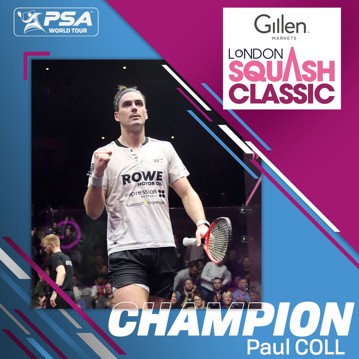 Back-to-back titles for @paulcollsquash 🏆🏆 A third straight win over Asal gives Coll his 2️⃣5️⃣th tour title 🔥 🇳🇿 [1] @paulcollsquash beats [2] @mostafasal_ 🇪🇬 3-1: 11-8, 11-13, 11-7, 8-1 retired (66m) 📝 Report: bit.ly/43FQRC8 #LondonClassic