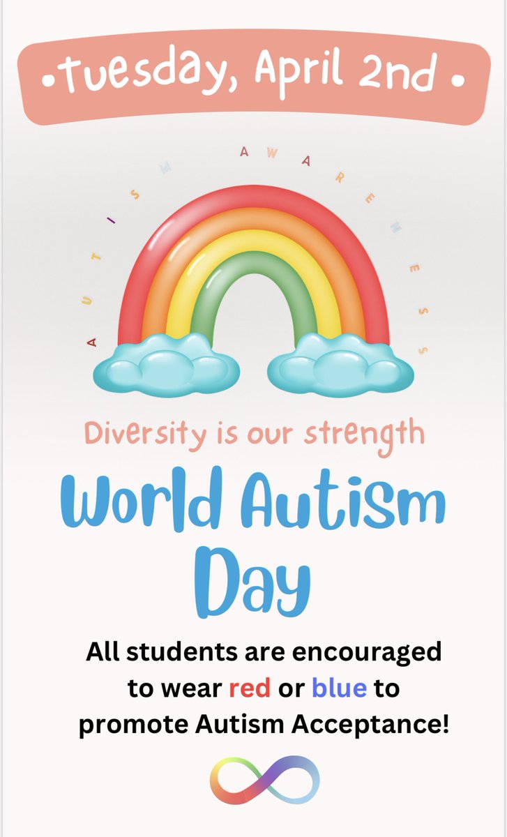 Tomorrow! Wear red or blue to celebrate World Autism Day! #p4qstrong @DrDeniseDAnna @D75Office